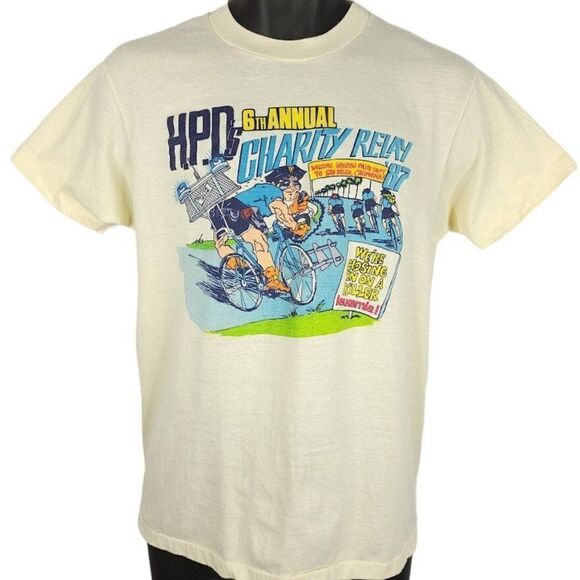 Houston Police Department Charity Relay T Shirt Vintage 80s 1987 Cycling 50/50 M - Picture 1 of 6